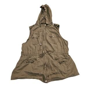 Cavalini Originals Utility Vest 3X Olive Green Hooded Cargo Pockets Drawstring